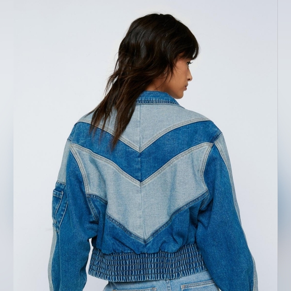 Nasty Gal Denim Bomber Jacket, Sz Medium - Picture 3 of 8
